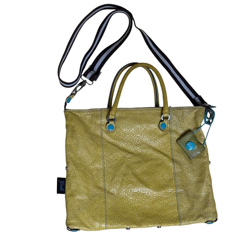 By Gabs Italy Leather Purse Satchel Shoulder Bag Woven Texture Beige